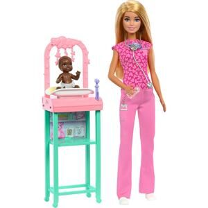 Barbie Baby Doctor Playset with Blonde Fashion Doll Wearing Pink Scrubs Baby NWT